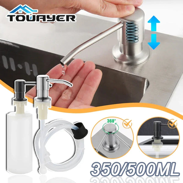 500/350ML Kitchen Sink Liquid Soap Dispenser Pump Stainless Steel Liquid Soap Bottle Sink Hand Pressure Soap Dispenser Bottle