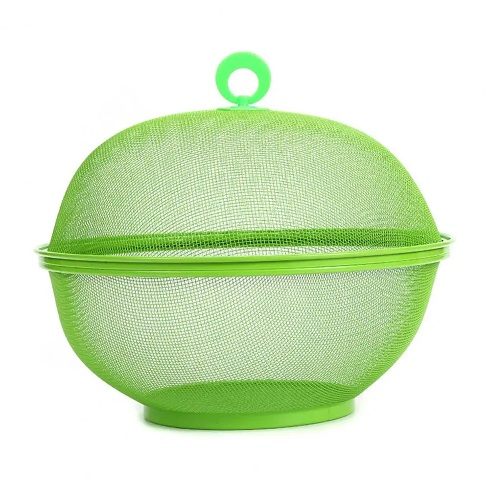 Mesh Fruit Basket with Lid Large Capacity Food Grade Prevent Fly Stainless Steel Kitchen Drain Basket Vegetables Fruit Holder