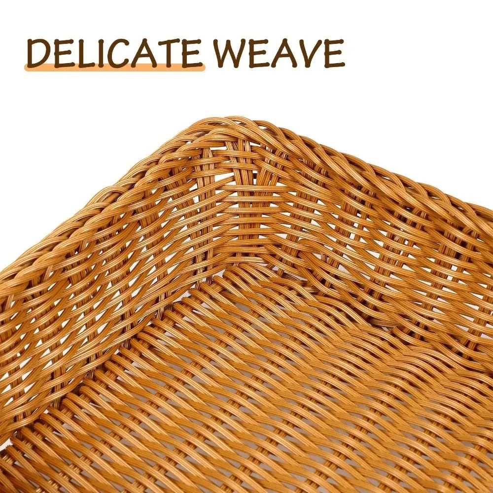 1Pcs Imitation Rattan Woven Basket Lid Transparent Vegetable Bread Serving Food Serving Basket with Acrylic Lid Tabletop