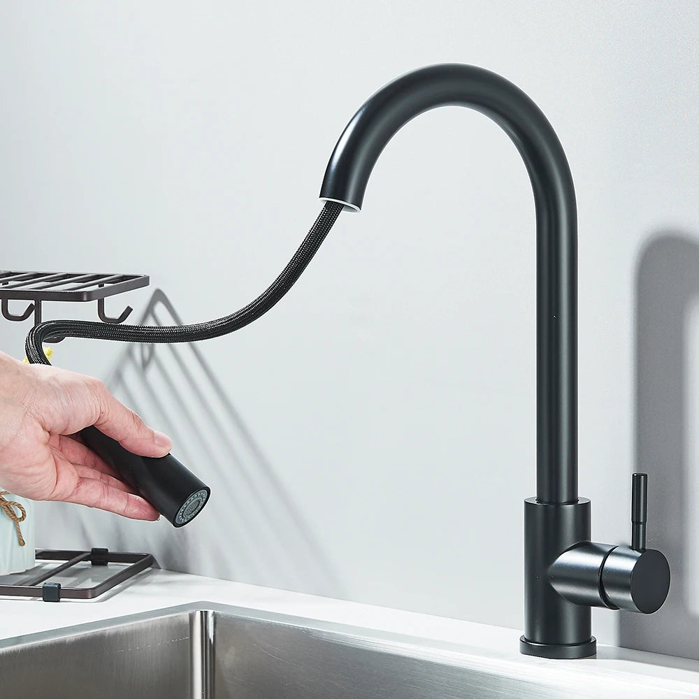 Pull Down Kitchen Sink Faucet Pull Out Two Function Single Handle Hot and Cold Water Mixer Taps Deck Mounted