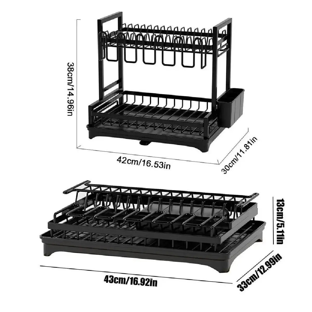 3 Tier Dish Drainer With Drip Tray Cutlery Holder Plate Rack Kitchen Sink