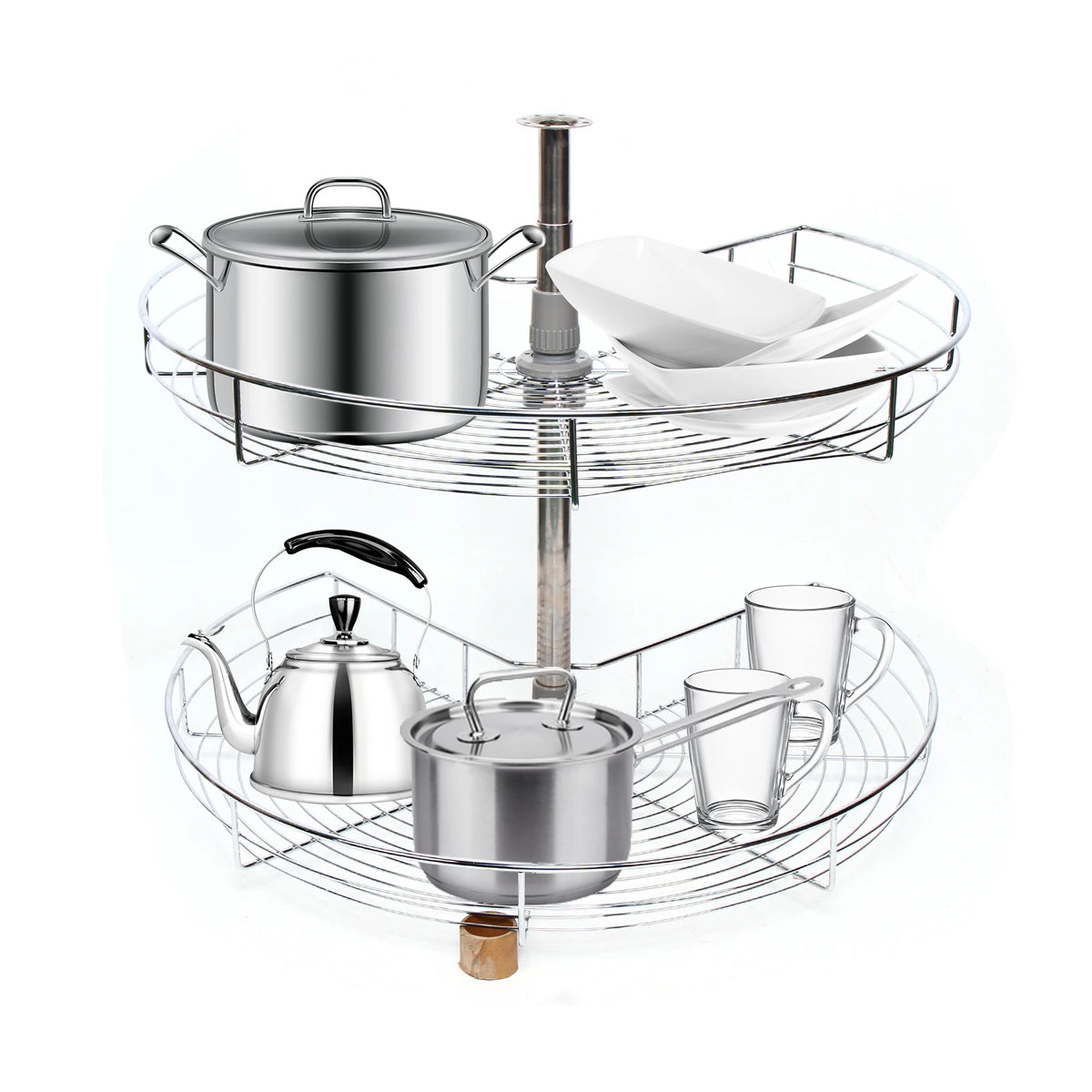 2-Layer Cabinet, 270° Rotating Design Swivel Fitting Shelf Height Adjustable 8kg Maximum Load for Kitchen Organizing