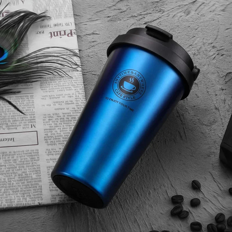 500ml Insulated Travel Coffee Cup Double Wall Leak-Proof Thermos Mug Vacuum Stainless Steel Tea Tumbler with Lid and Handle