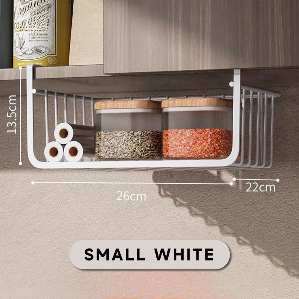 1pc White/Black Hanging Net Basket Iron Material Large Capacity Hanging Under Cabinet Wall Wardrobe Storage Basket Kitchen Tools