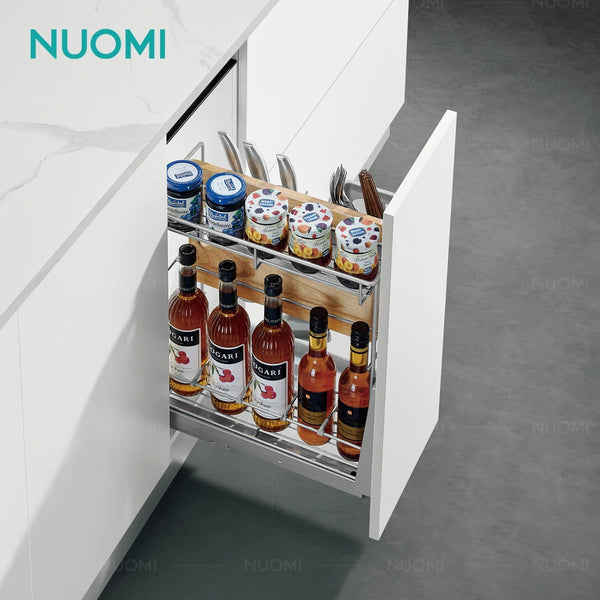 NUOMI Geek Series 300 350mm Metal Kitchen Cabinet Pantry Pull Out Basket Storage Organizer Unit Seasoning Wire Drawers Basket