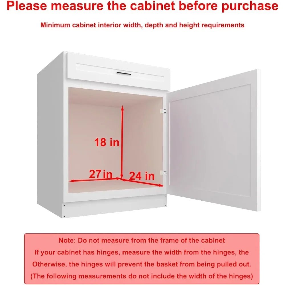 Pull Out Cabinet Organizer 26" W x 21" D 2-Tier Individual Slide  Drawer Pantry Shelf Storage