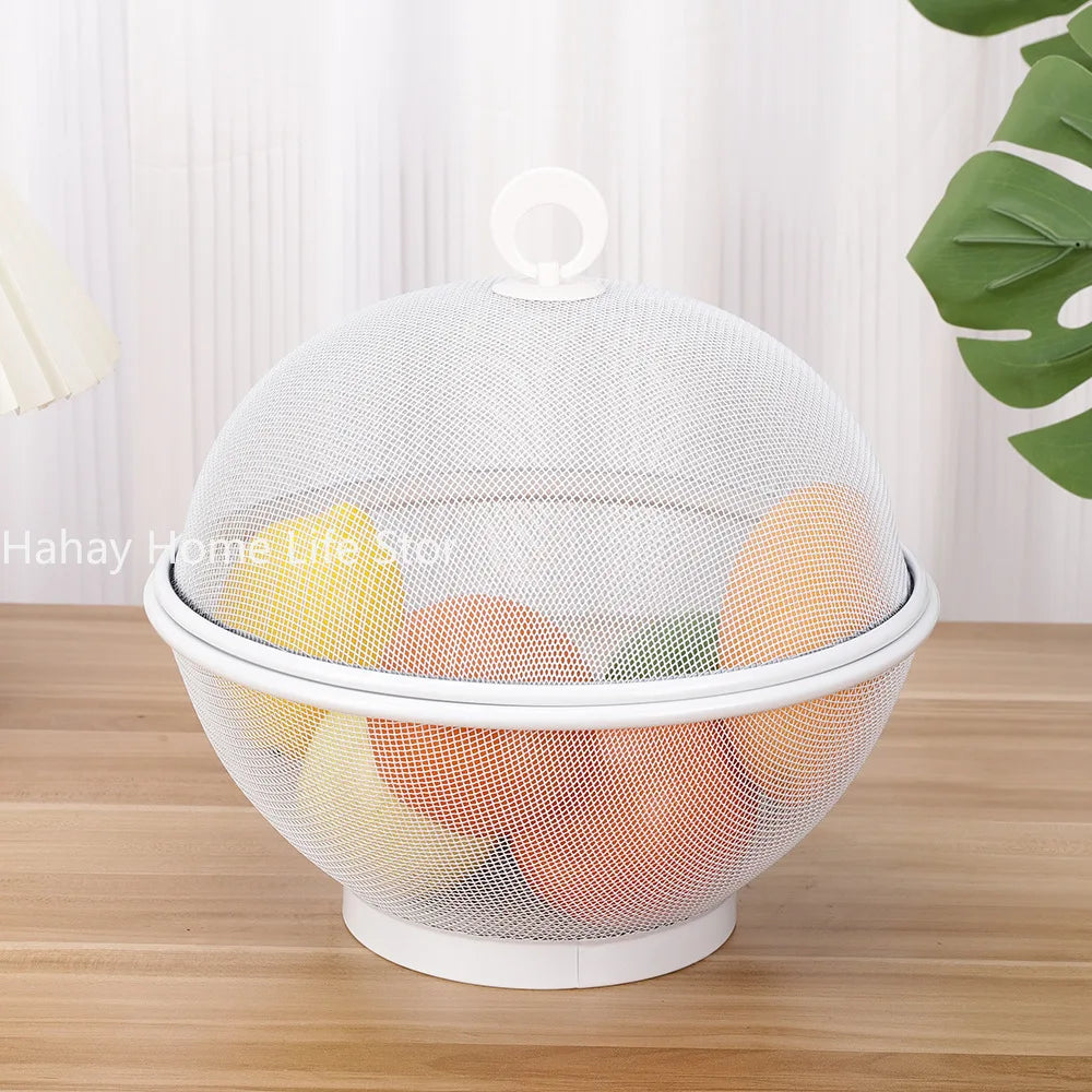 Mesh Fruit Basket with Lid Prevent Fly Stainless Steel Kitchen Drain Basket Vegetables Fruit Holder Kitchen Supplies 그물코 과일 바구니