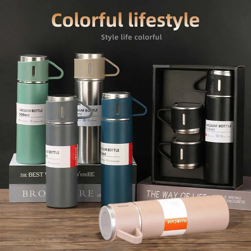 500ML 304 Stainless Steel Vacuum Insulated Bottle Gift Set Office Business Style Coffee Mug Thermos Bottle Portable Flask Carafe