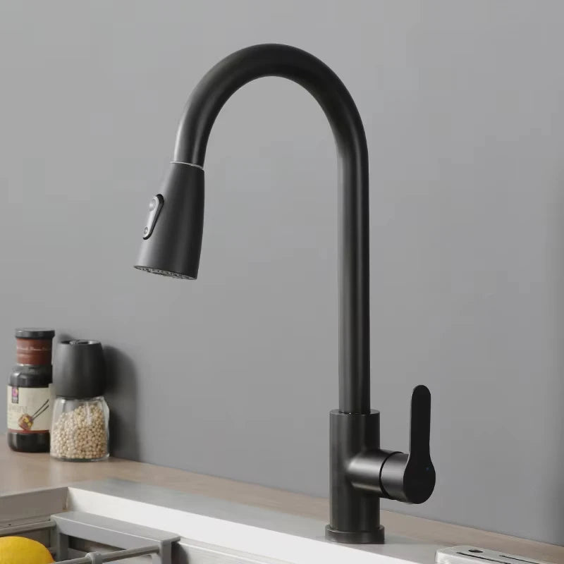 304 Stainless Steel Kitchen Faucet Single Hole Pull Out Spout Kitchen Sink Mixer Tap Stream Sprayer Head 360 Rotation Faucet