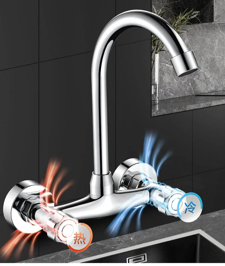 Wall Mounted Kitchen Mixer Tap Double Handle Kitchen Faucet Cold and Hot Water Tap 360 Rotation Sink Faucet Kitchen Accessories