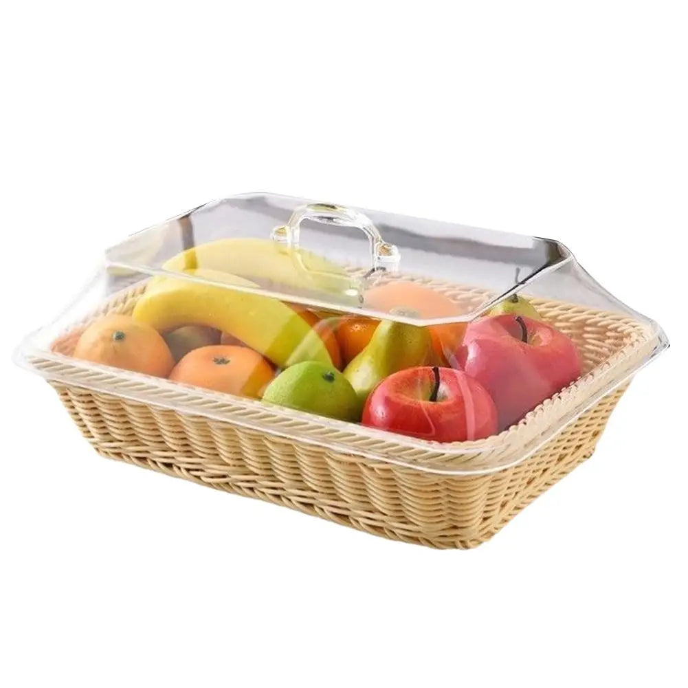 Wicker Bread Basket Serving Vegetable Bread Serving Lid Food Box Baskets With Acrylic Supplies Storage Kitchen Fruit Picnic O0T0