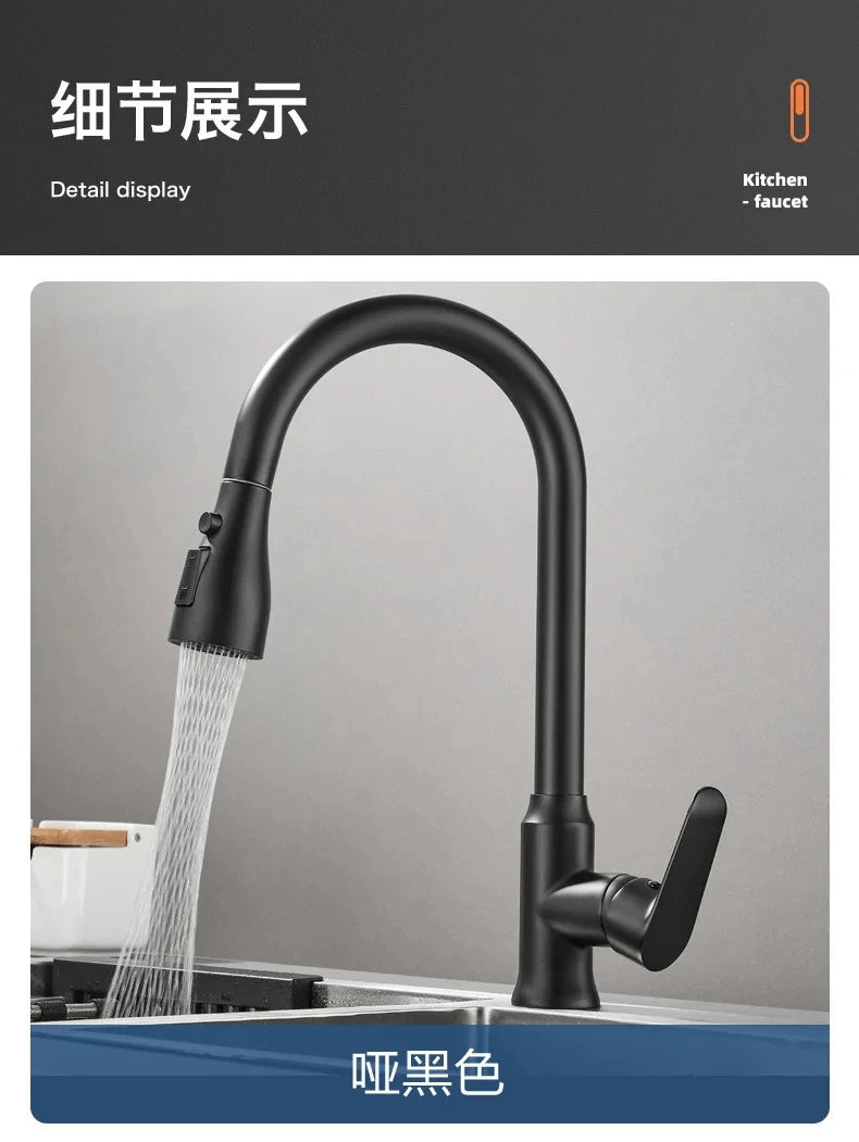 Kitchen Faucet Single Hole Pull-Out Spout Kitchen Sink Mixer Faucet Stream Spray Head Gun Gray/Black Mixer Faucet