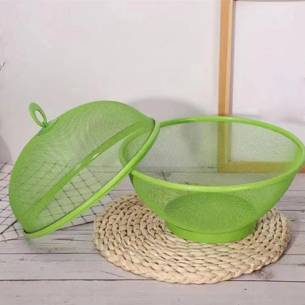 Mesh Fruit Basket with Lid Large Capacity Food Grade Prevent Fly Stainless Steel Kitchen Drain Basket Vegetables Fruit Holder