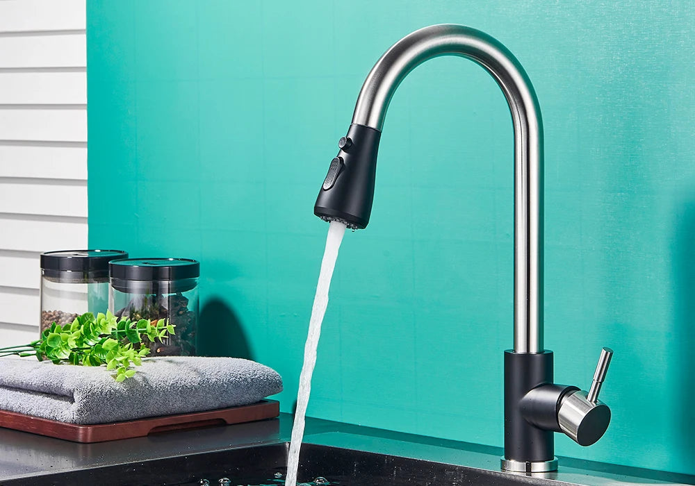 Pull Out Kitchen Faucet 2-way Sprayer Water Tap Single Handle Mixer Tap 360 Rotation Hot Cold Water Tap For Kitchen