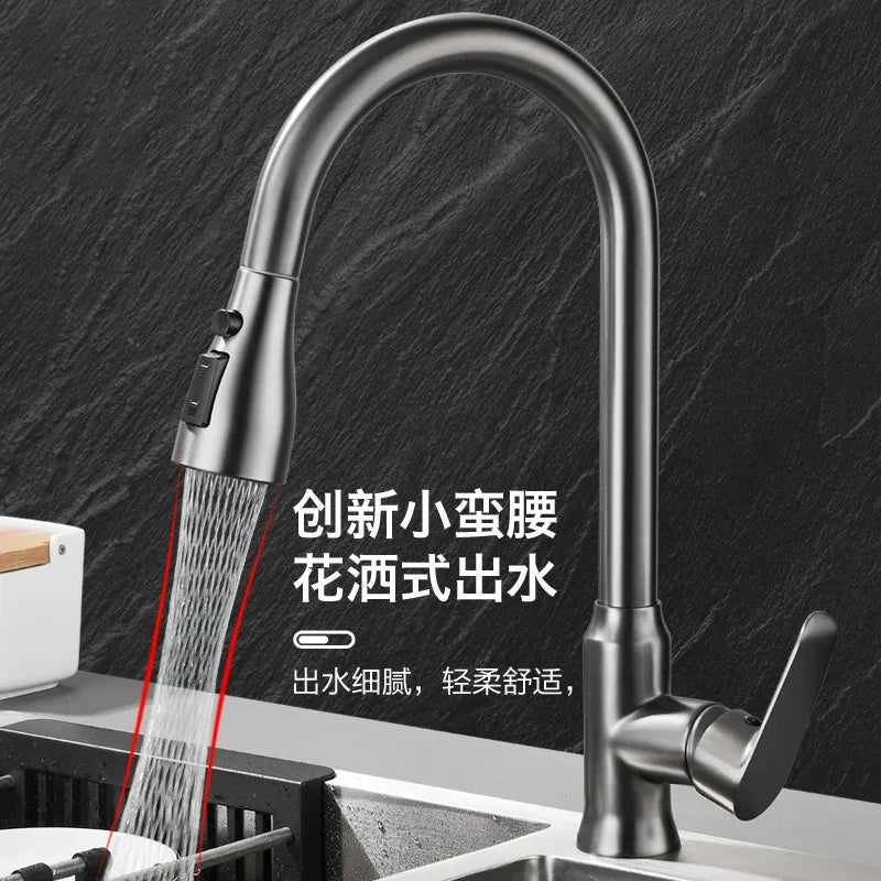 Kitchen Faucet Single Hole Pull-Out Spout Kitchen Sink Mixer Faucet Stream Spray Head Gun Gray/Black Mixer Faucet