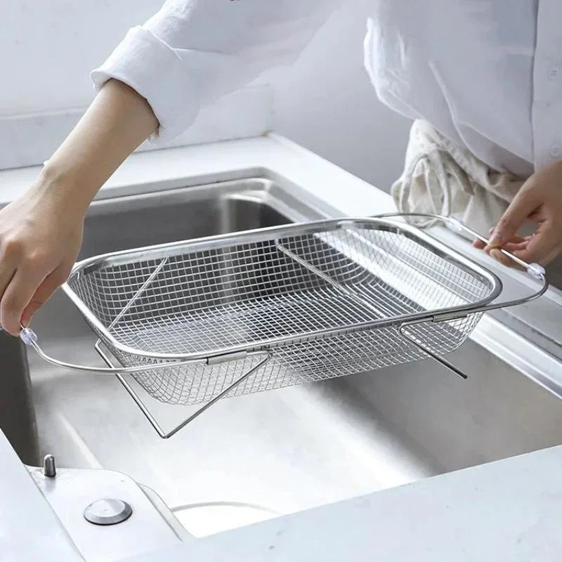 Stainless Steel Retractable Drain Basket Home Vegetable Washing Basket Fruit Vegetable Filter Basket Kitchen Sink Drain Racks