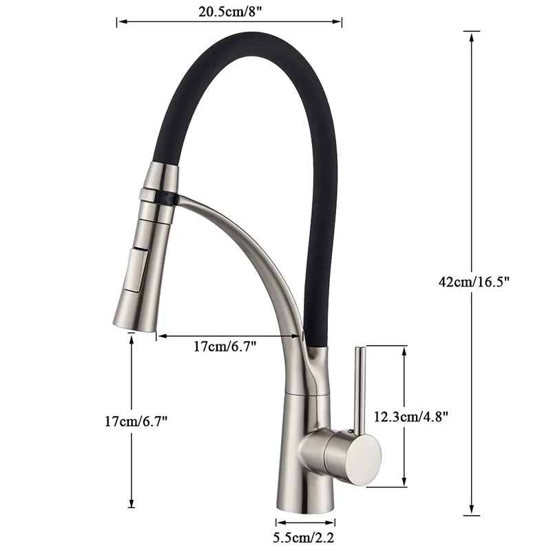 Brushed Nickel Rubber Kitchen Faucet Mixer Tap Rotation Pull Down Stream Sprayer Taps Hot Cold Water Tap One Handle Kitchen Tap