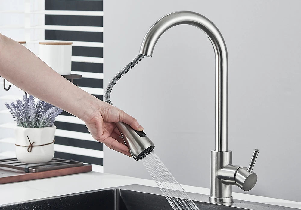 Pull Out Kitchen Faucet 2-way Sprayer Water Tap Single Handle Mixer Tap 360 Rotation Hot Cold Water Tap For Kitchen