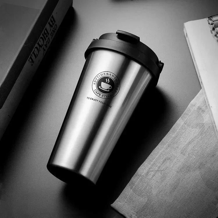 500ml Insulated Travel Coffee Cup Double Wall Leak-Proof Thermos Mug Vacuum Stainless Steel Tea Tumbler with Lid and Handle