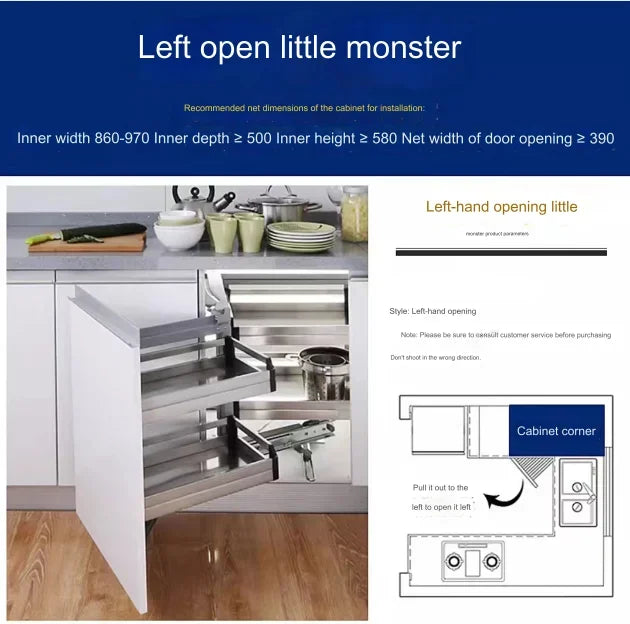 Storage Cabinet of High Quality Materials for Kitchen Accessories Drawer Soft Close Magic Corner Pull-outs Use,Linkage Design