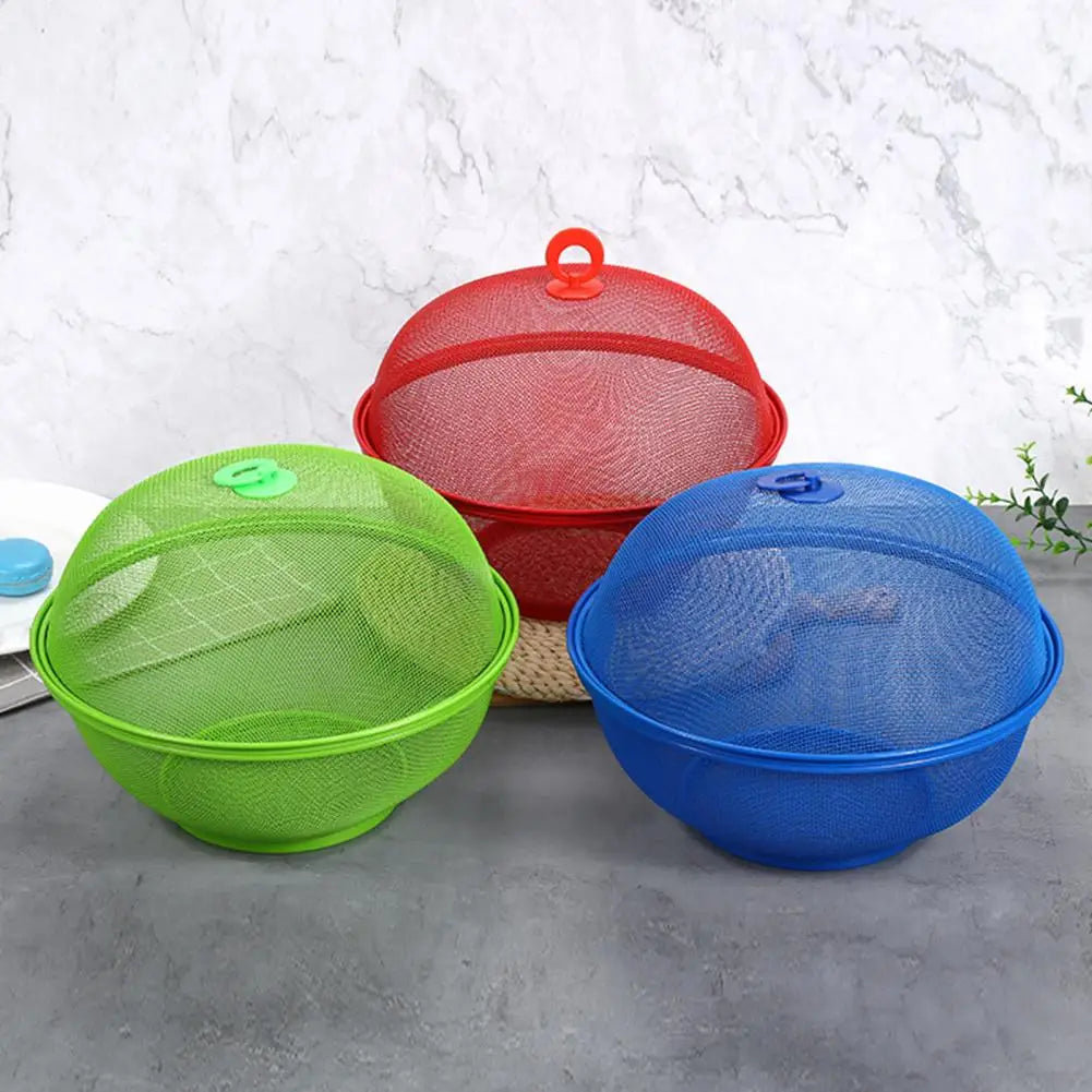 Mesh Fruit Basket with Lid Large Capacity Food Grade Prevent Fly Stainless Steel Kitchen Drain Basket Vegetables Fruit Holder