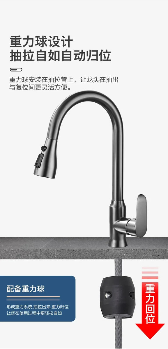 Kitchen Faucet Single Hole Pull Out Spout Kitchen Sink Mixer Tap Stream Sprayer Head Chrome/Black Mixer Tap