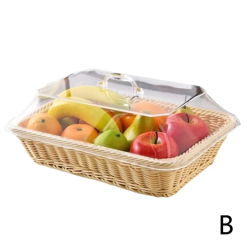 Wicker Bread Basket Serving Vegetable Bread Serving Lid Food Box Baskets With Acrylic Supplies Storage Kitchen Fruit Picnic O0T0