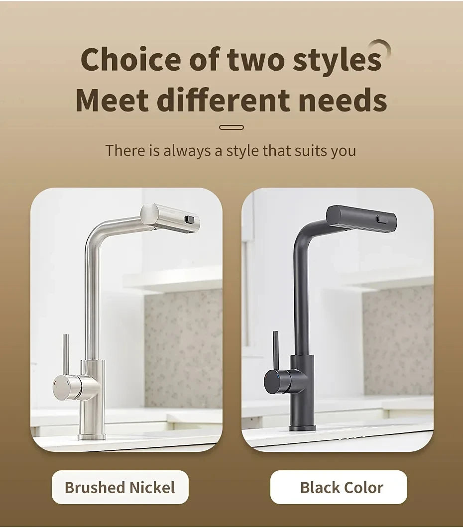 Black Kitchen Faucets Gray Pull Out Rotation Waterfall Stream Sprayer Head Sink Mixer Brushed Nickle Water Tap Accessorie