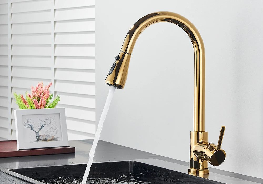 Pull Out Kitchen Faucet 2-way Sprayer Water Tap Single Handle Mixer Tap 360 Rotation Hot Cold Water Tap For Kitchen