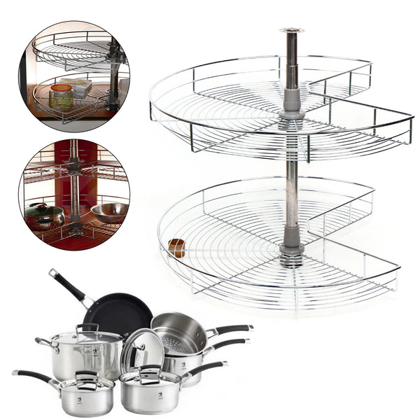 2-Layer Cabinet, 270° Rotating Design Swivel Fitting Shelf Height Adjustable 8kg Maximum Load for Kitchen Organizing