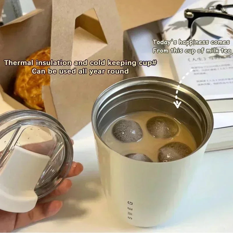 1PCS Tumbler Thermos Cup Milky White Coffee Mug Car Insulated Water Bottle Travel Stainless Steel Vacuum Flasks Drinking Kettle