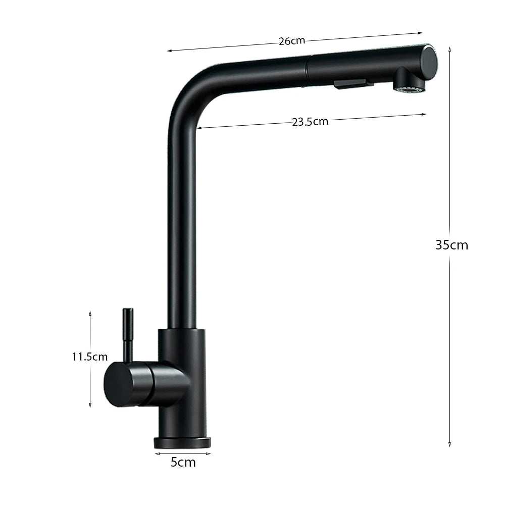 Matte Black Pull Out Kitchen Sink Faucet Two Model Stream Sprayer Nozzle Stainless Steel Hot Cold Wate Mixer Tap Deck