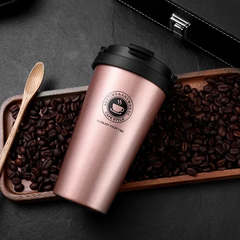 500ml Insulated Travel Coffee Cup Double Wall Leak-Proof Thermos Mug Vacuum Stainless Steel Tea Tumbler with Lid and Handle