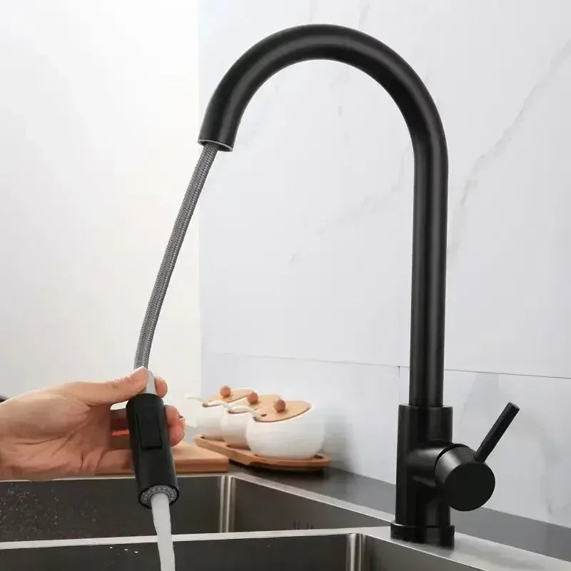 Brushed Nickel Kitchen Faucet Single Hole Pull Out Spout Kitchen Sink Mixer Tap Stream Sprayer Head Chrome/Black Mixer Tap