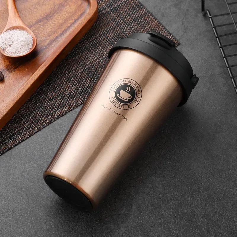 500ml Insulated Travel Coffee Cup Double Wall Leak-Proof Thermos Mug Vacuum Stainless Steel Tea Tumbler with Lid and Handle