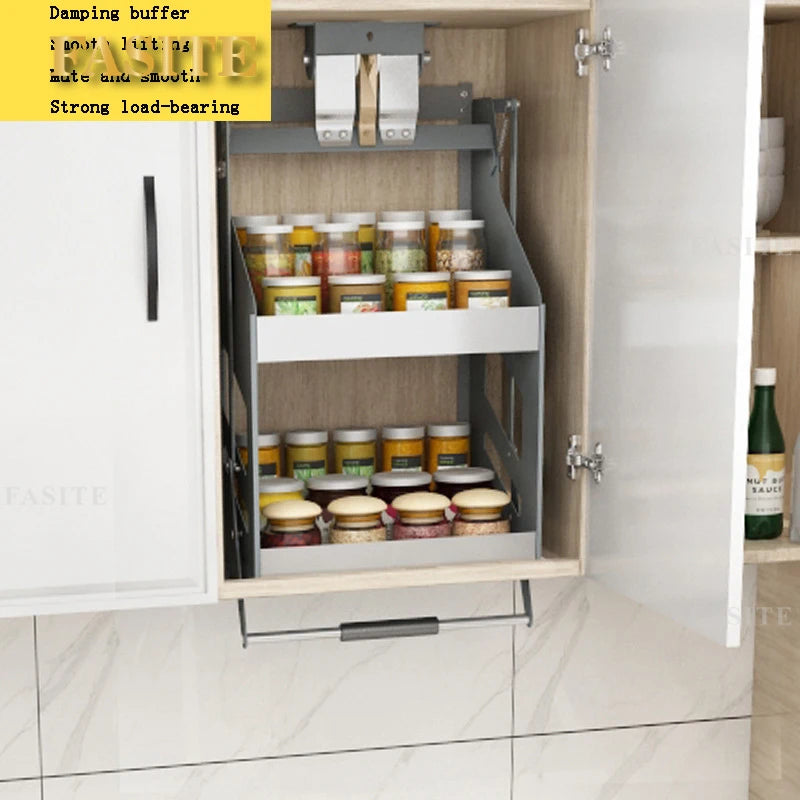 Kitchen Cabinet Pull-down Lift Basket Storage Spice Racks Wall Cabinet Up and Down Vertical Lift Drawer Baskets 45/55/*28*52CM