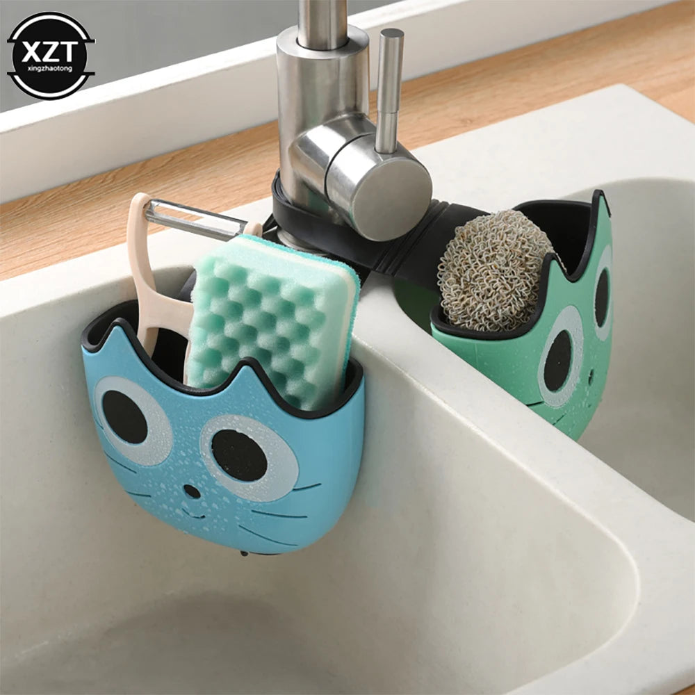 1Pcs Cute Sink Faucet Sponge Holder Ajustable Hanging Storage Basket for Soap Sponge Shelf Kitchen Bathroom Organzier Bag