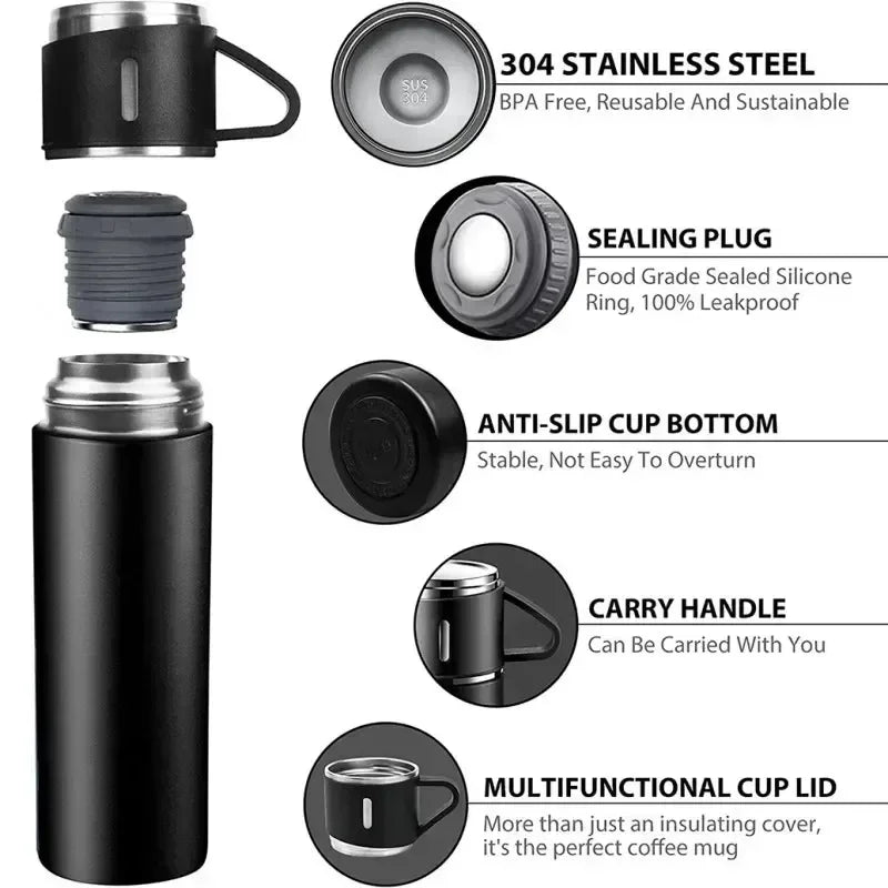 Portable 304 Stainless Steel Vacuum Insulated Bottle Gift Set Office Business Style Coffee Mug Thermos Bottle Flask Carafe