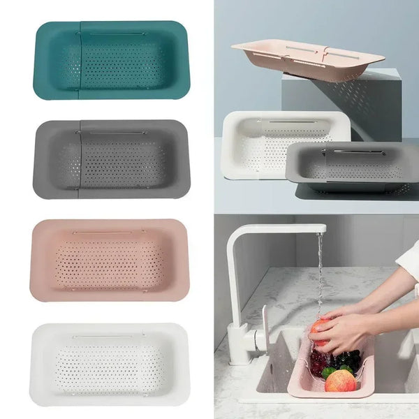 Folding Drain Basket Colander Strainer Basket Foldable Strainer Wash Vegetables and Fruits Extendable Kitchen Sink Drain Storage