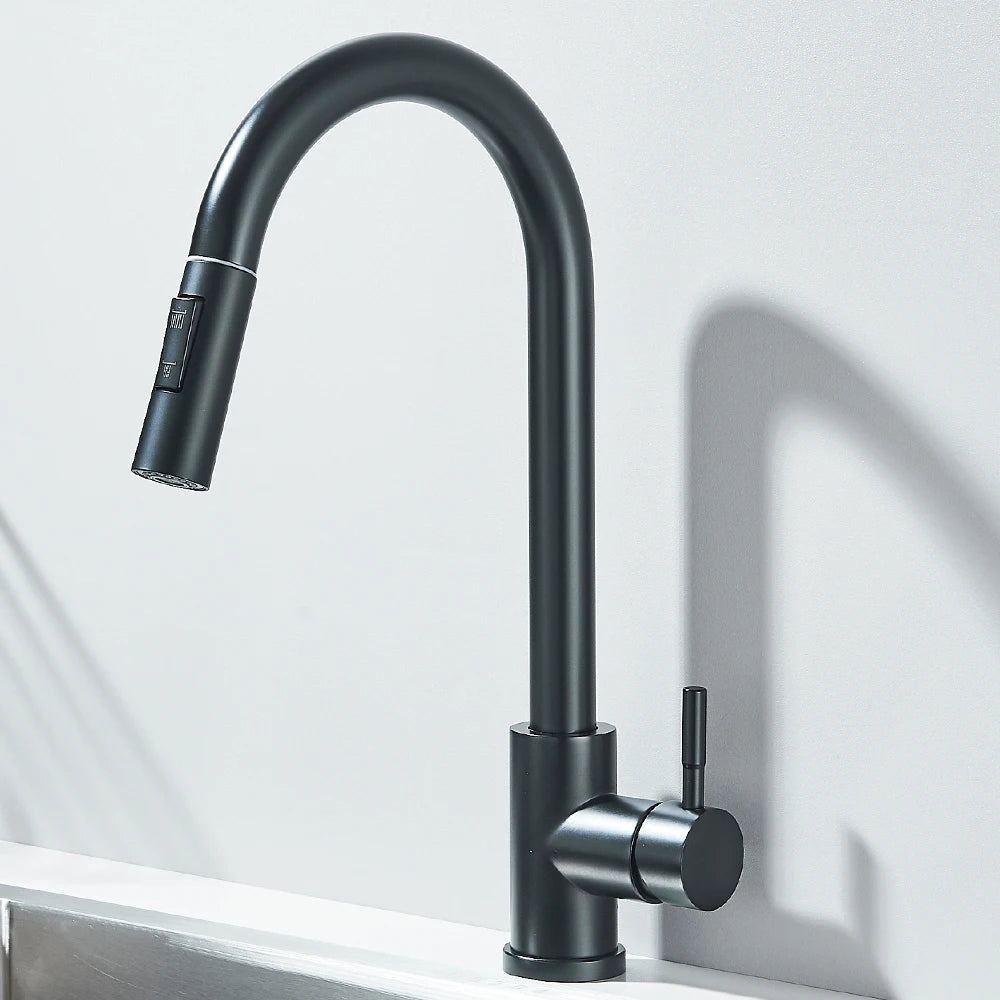 Pull Down Kitchen Sink Faucet Pull Out Two Function Single Handle Hot and Cold Water Mixer Taps Deck Mounted