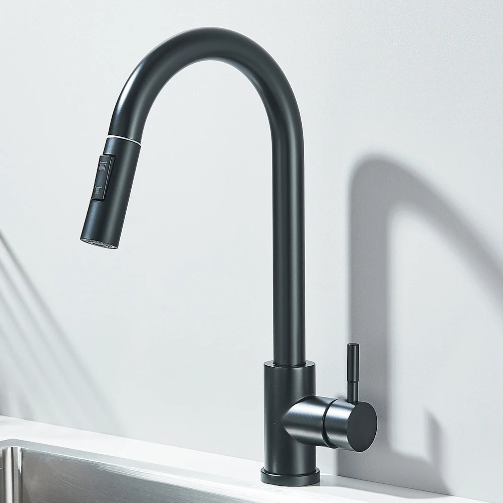 Pull Down Kitchen Sink Faucet Pull Out Two Function Single Handle Hot and Cold Water Mixer Taps Deck Mounted