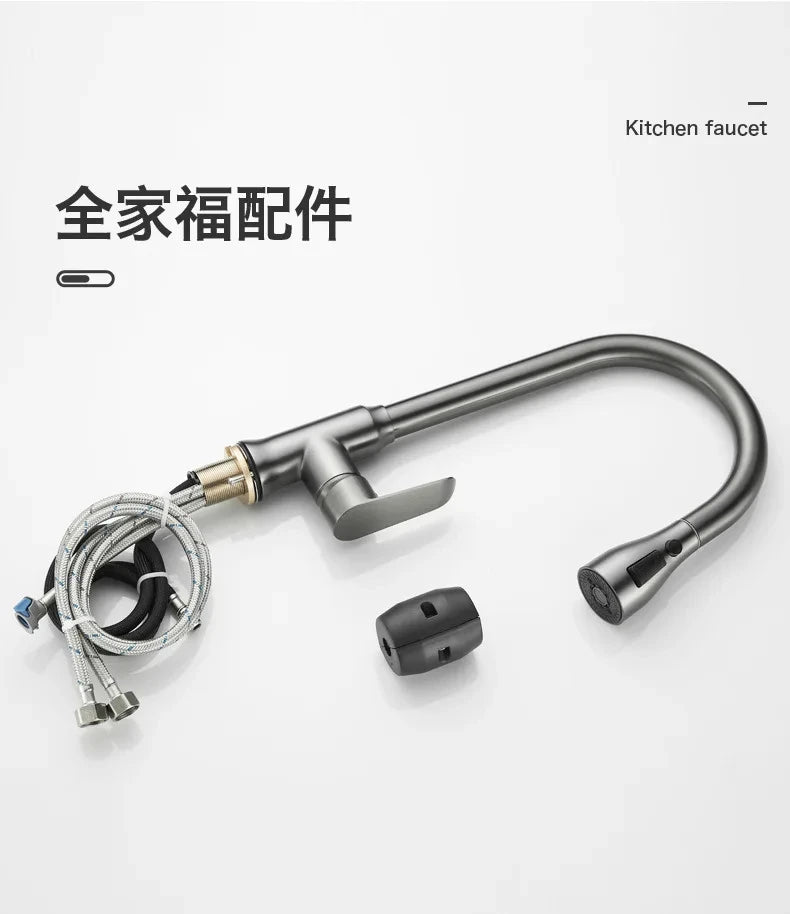 Kitchen Faucet Single Hole Pull-Out Spout Kitchen Sink Mixer Faucet Stream Spray Head Gun Gray/Black Mixer Faucet