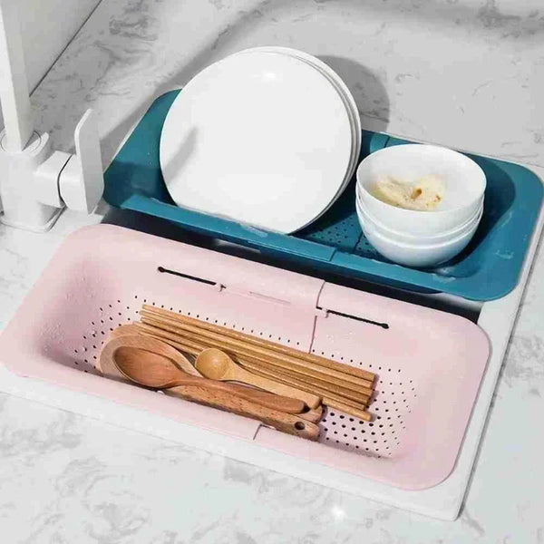 Folding Drain Basket Colander Strainer Basket Foldable Strainer Wash Vegetables and Fruits Extendable Kitchen Sink Drain Storage