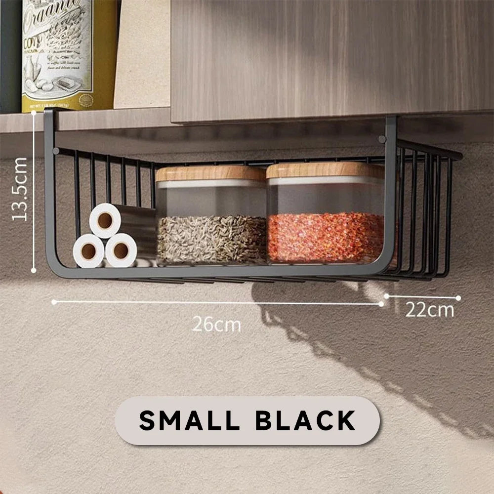 1pc White/Black Hanging Net Basket Iron Material Large Capacity Hanging Under Cabinet Wall Wardrobe Storage Basket Kitchen Tools