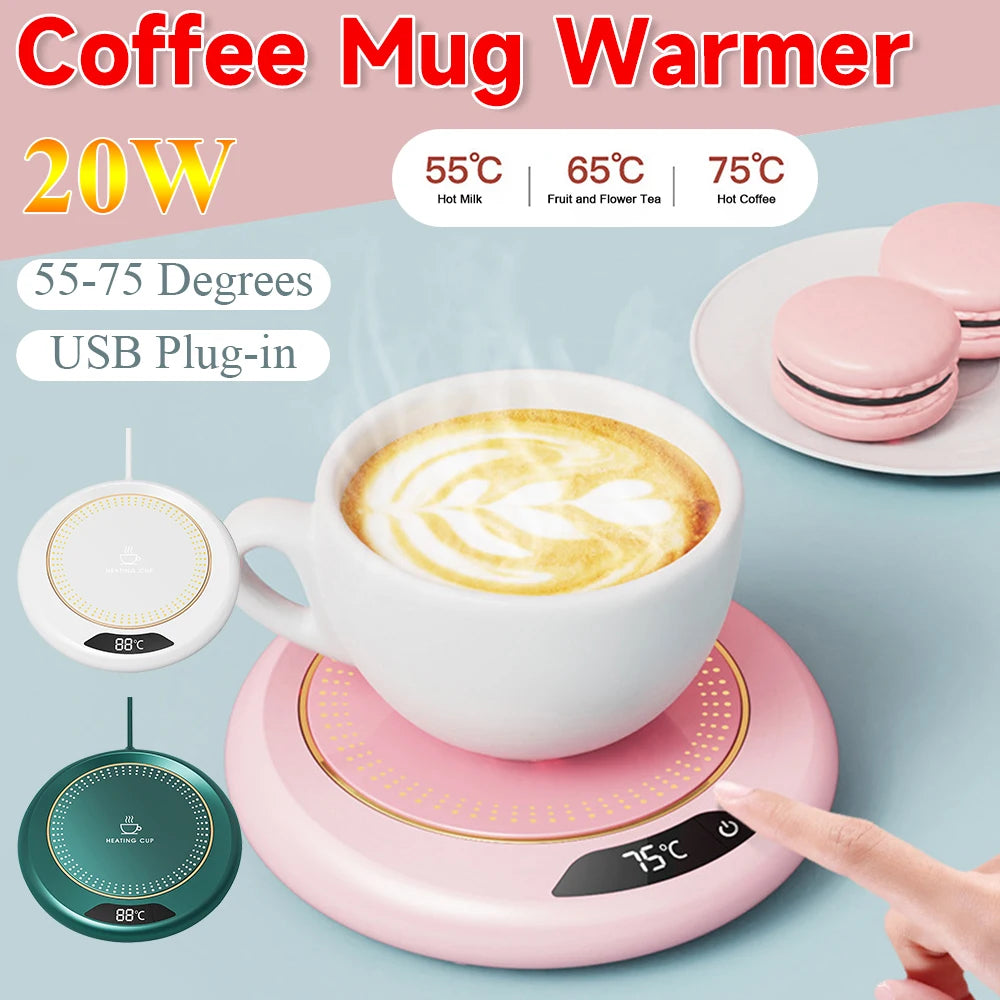 Coffee Mug Warmer Thermostatic Electric Cups Heater 3 Temperature Settings Auto Shut Off Smart Heating Coaster for Home Office