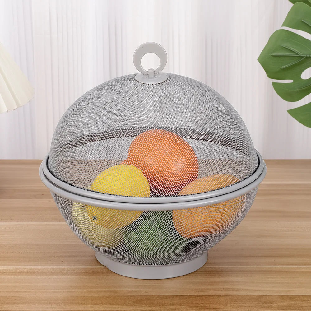 Mesh Fruit Basket with Lid Prevent Fly Stainless Steel Kitchen Drain Basket Vegetables Fruit Holder Kitchen Supplies 그물코 과일 바구니