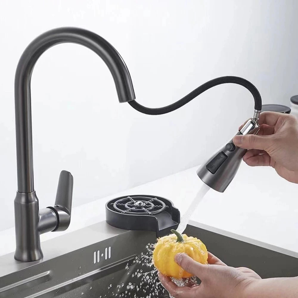 Kitchen Faucet Single Hole Pull-Out Spout Kitchen Sink Mixer Faucet Stream Spray Head Gun Gray/Black Mixer Faucet