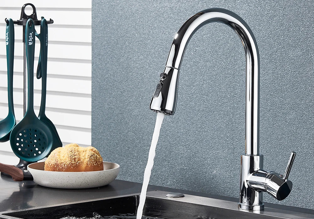 Pull Out Kitchen Faucet 2-way Sprayer Water Tap Single Handle Mixer Tap 360 Rotation Hot Cold Water Tap For Kitchen