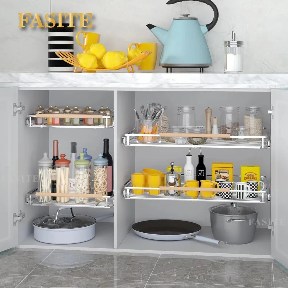 2Pack Cabinet Organizer Expandable 23~39.8"W x 22.5"D Kitchen Under Sink Bathroom