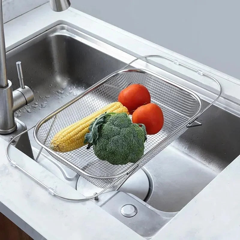 Stainless Steel Retractable Drain Basket Home Vegetable Washing Basket Fruit Vegetable Filter Basket Kitchen Sink Drain Racks